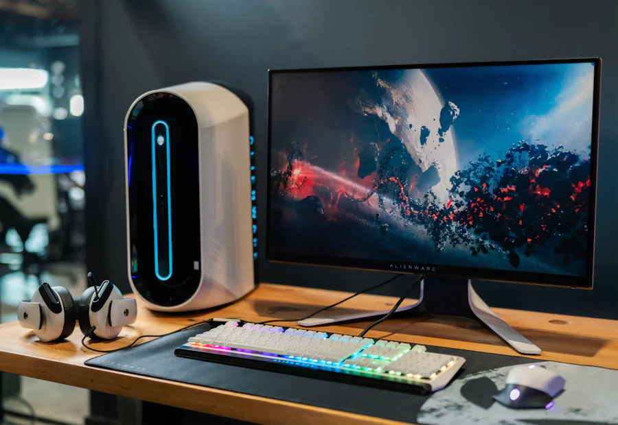 Flat-screen monitor beside a keyboard